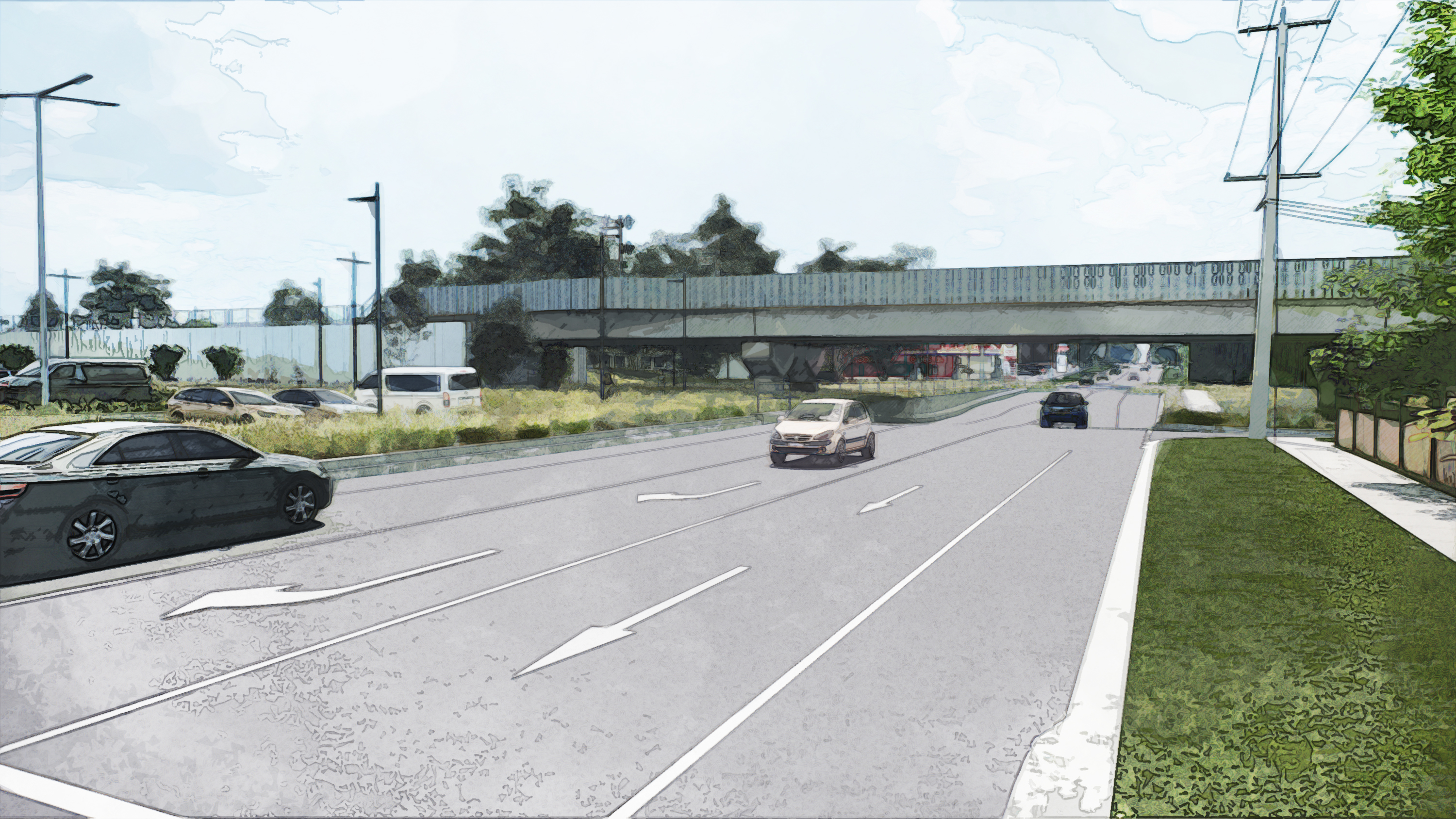 Rail Bridge over Exford Rd looking North